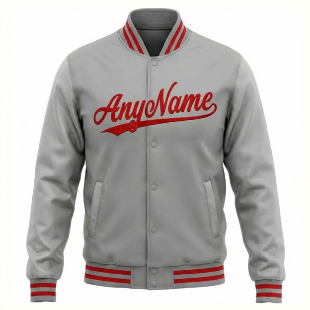 Custom Grey & Red Full-Snap Fleece Jacket