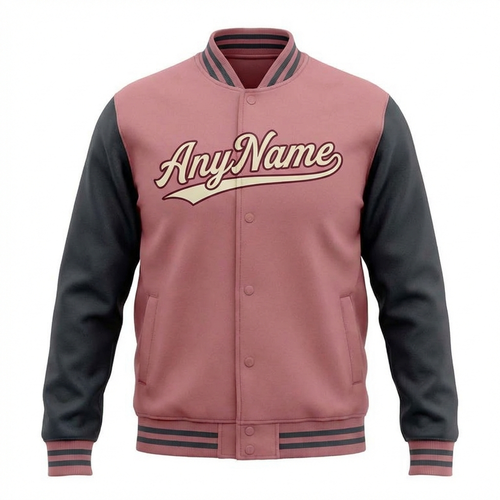Custom Pink & Burgundy/Grey Raglan Sleeves Full-Snap Fleece Jacket
