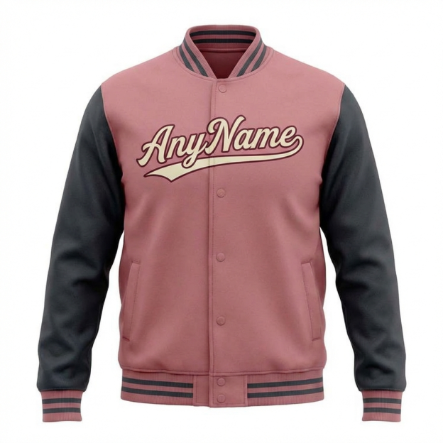 Custom Pink & Burgundy/Grey Raglan Sleeves Full-Snap Fleece Jacket