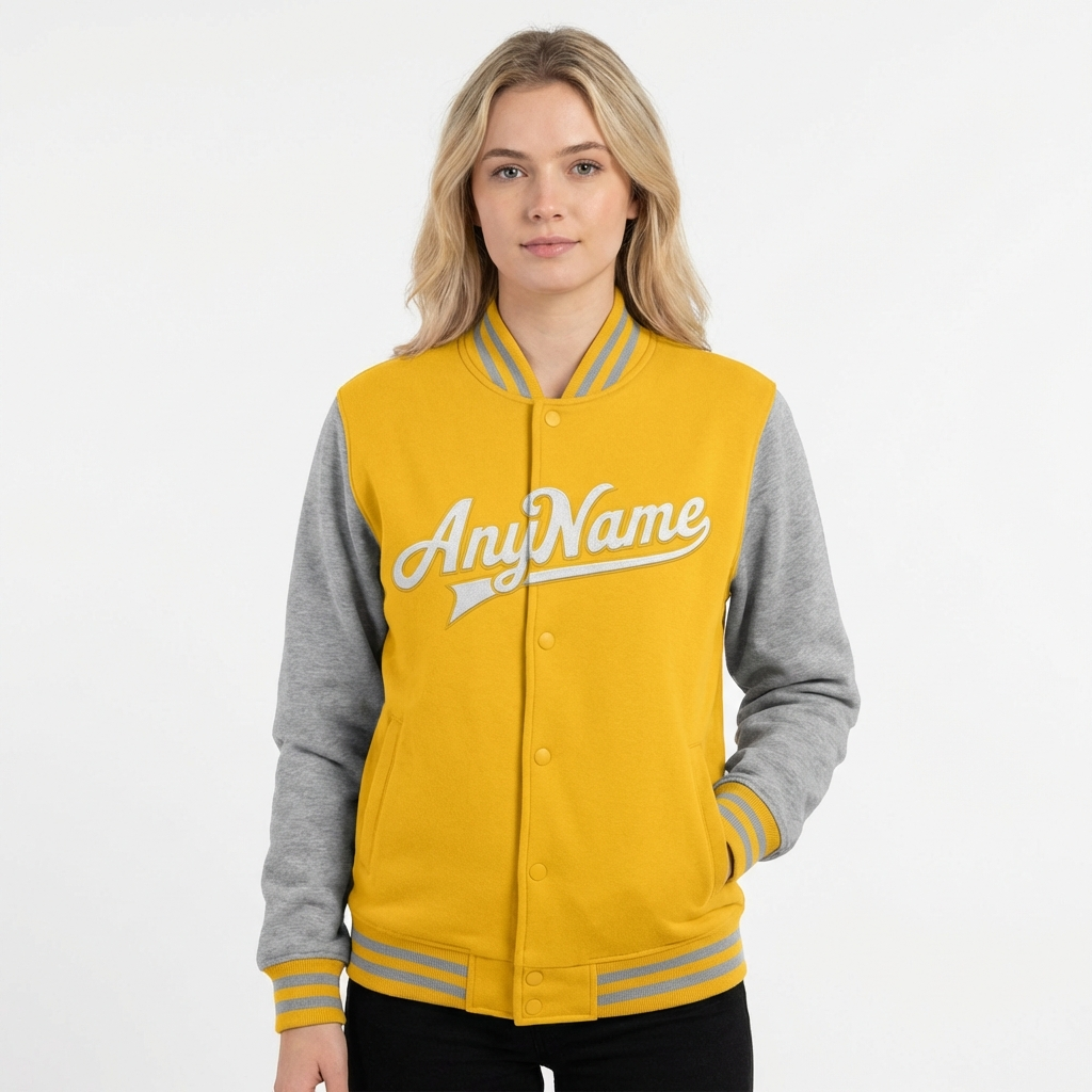 Custom Yellow & White/Grey Raglan Sleeves Full-Snap Fleece Jacket