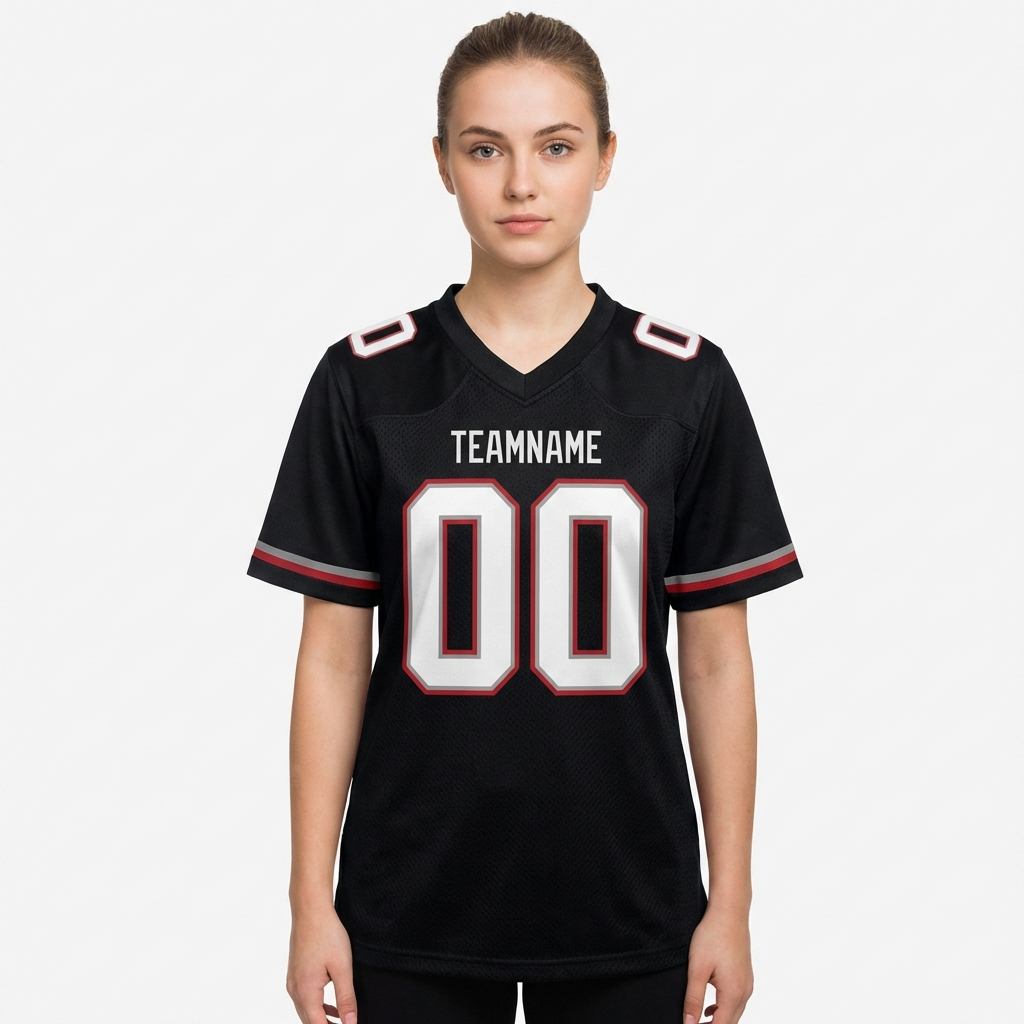 Custom Black & White/Grey-Red Football Jersey
