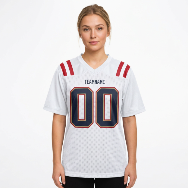 Custom White & Navy/Grey-Red Football Jersey