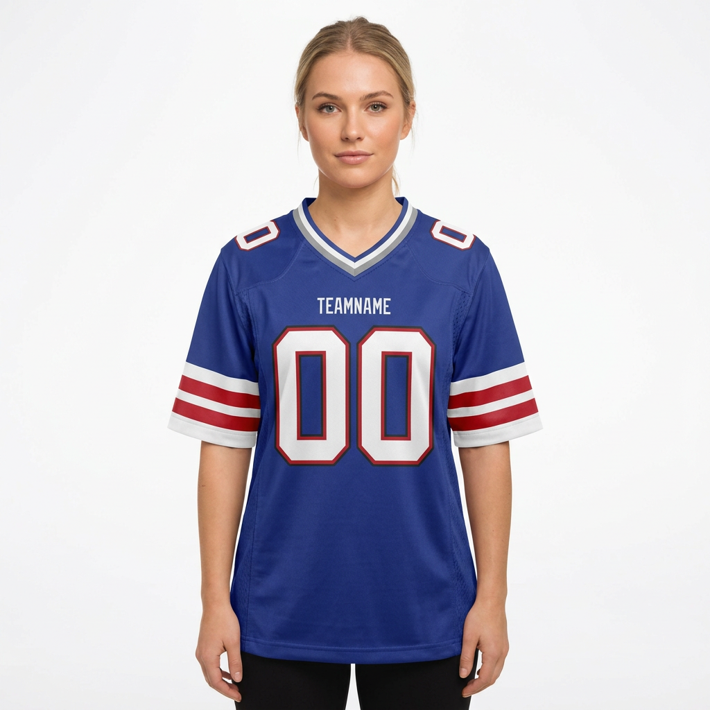 Custom Royal Blue & White/Red Football Jersey