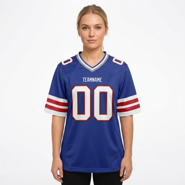 Custom Royal Blue & White/Red Football Jersey