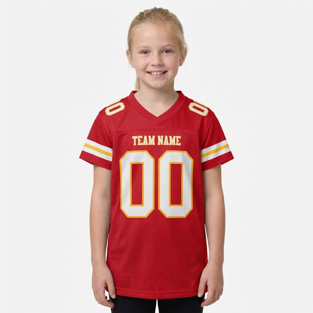 Custom Red & White/Gold Football Jersey