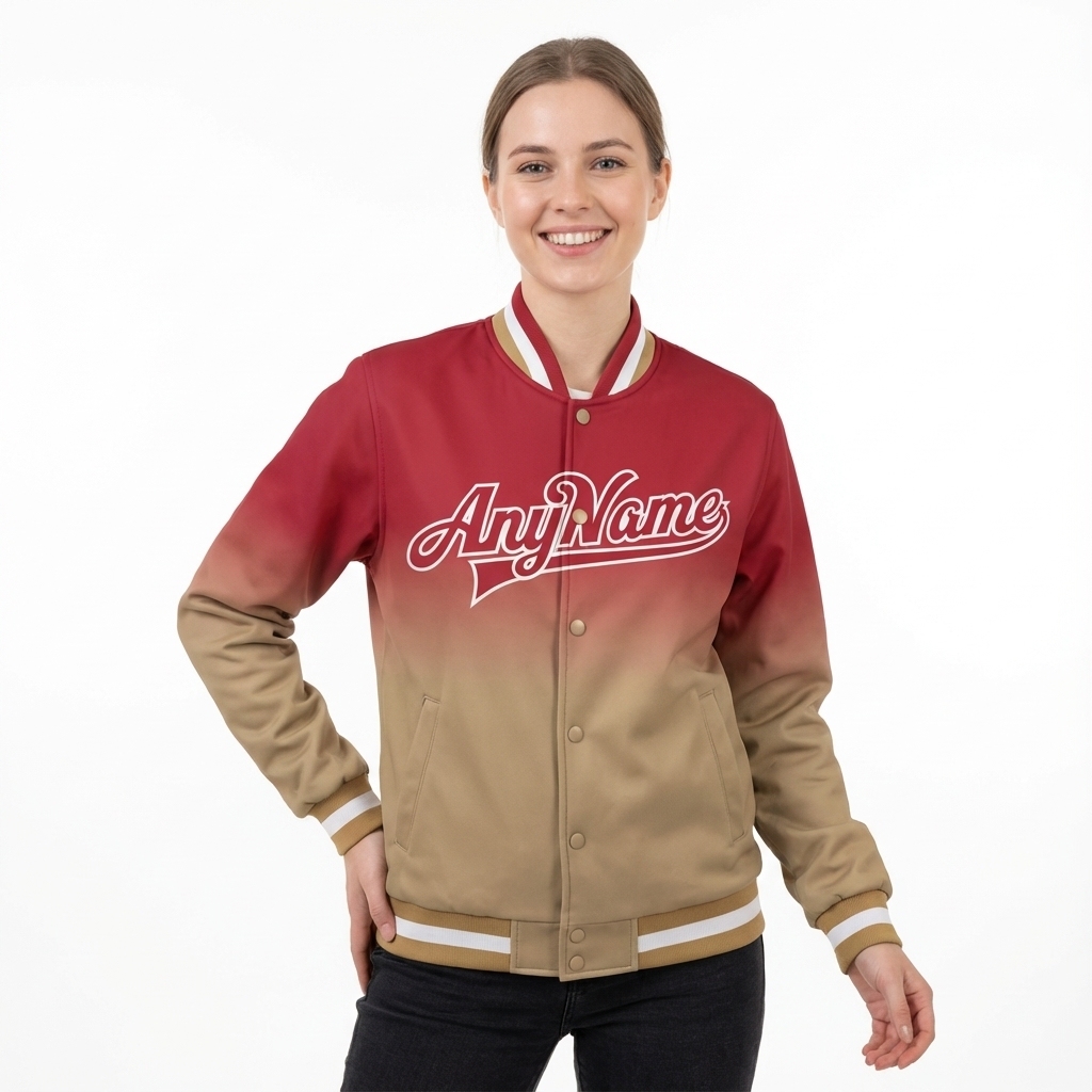 Custom Red & Khaki/White Full-Snap Gradient Fleece Jacket