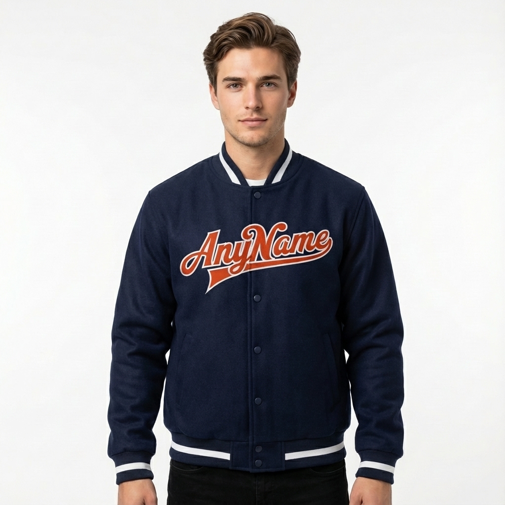 Custom Navy & Orange/White Full-Snap Fleece Jacket