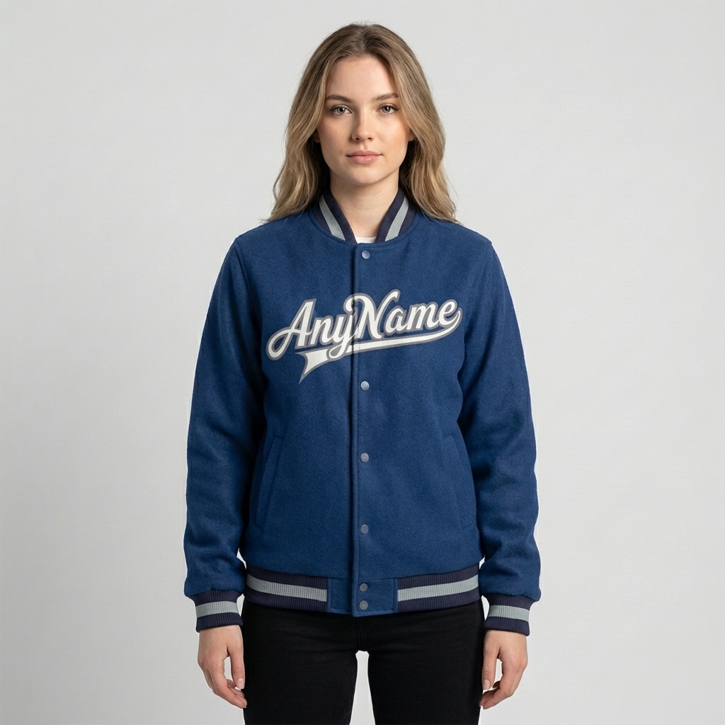 Custom Royal Blue & White/Gray Full-Snap Fleece Jacket