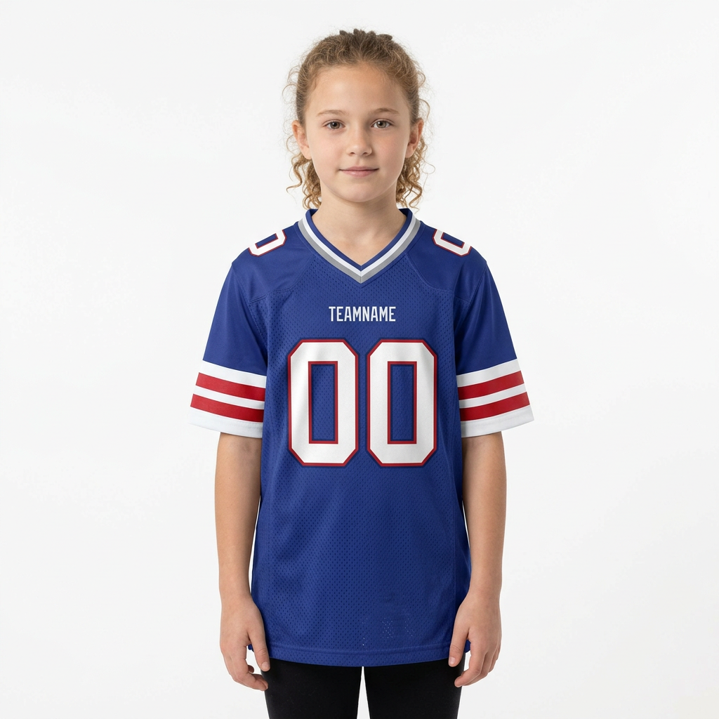 Custom Royal Blue & White/Red Football Jersey