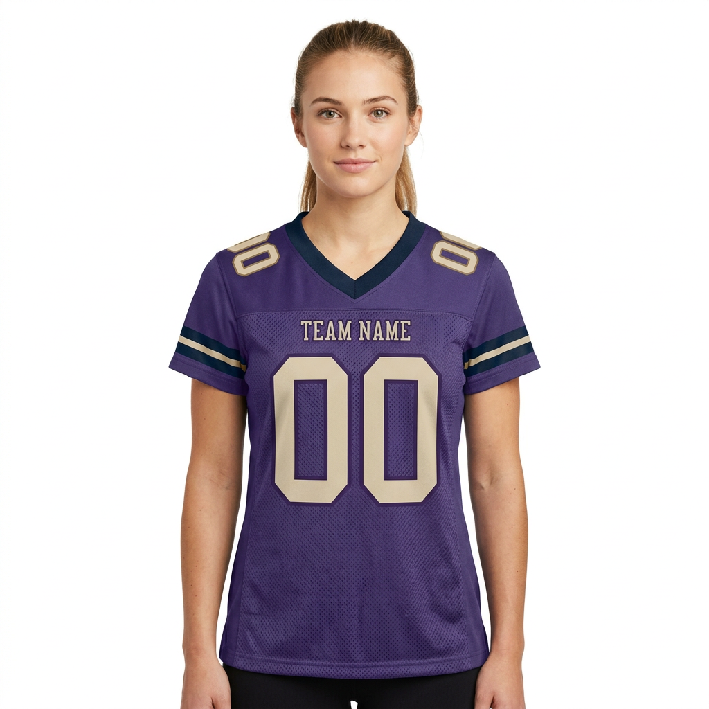 Custom Purple & Cream/Black Football Jersey