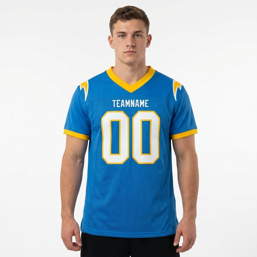 Custom Powder Blue & White/Gold Football Jersey