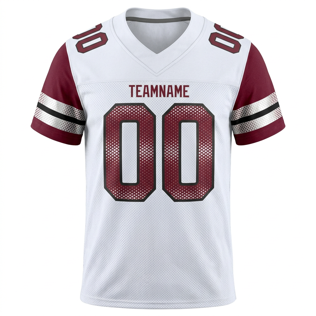 Custom White & Burgundy/Sliver Football Jersey