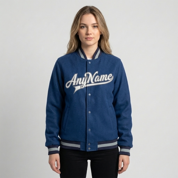 Custom Royal Blue & White/Gray Full-Snap Fleece Jacket