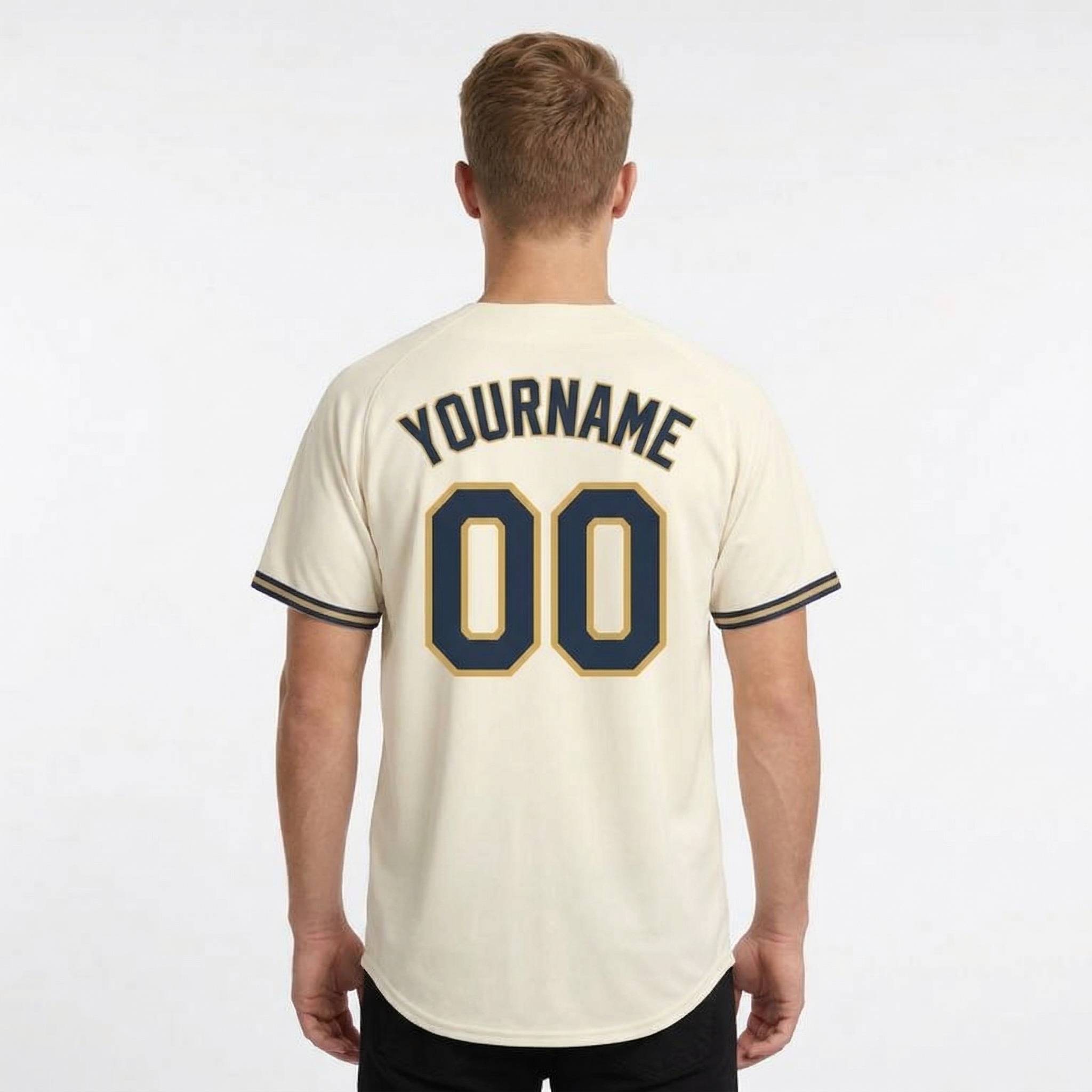 Custom Cream & Navy/Yellow Classic Fashion Baseball Jersey