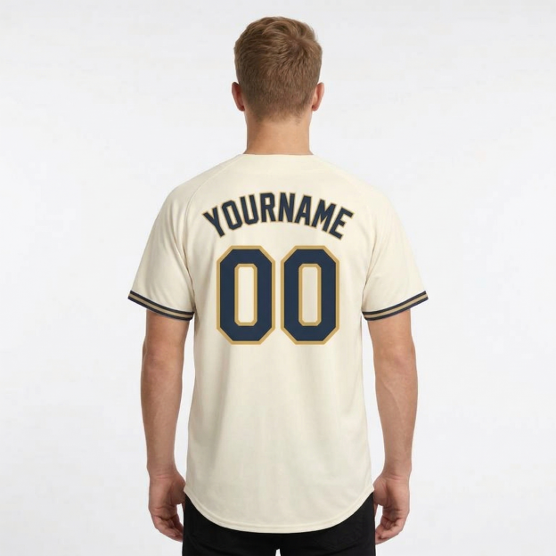 Custom Cream & Navy/Yellow Classic Fashion Baseball Jersey