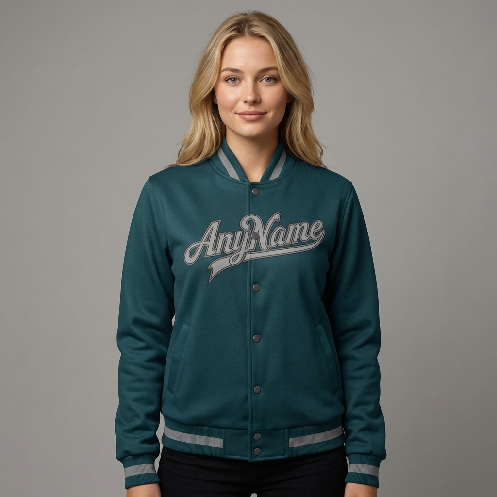 Custom Midnight Green & Gray/Black Full-Snap Fleece Jacket