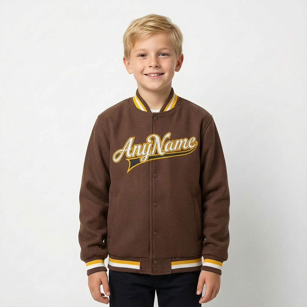 Custom Brown & White/Yellow Full-Snap Fleece Jacket