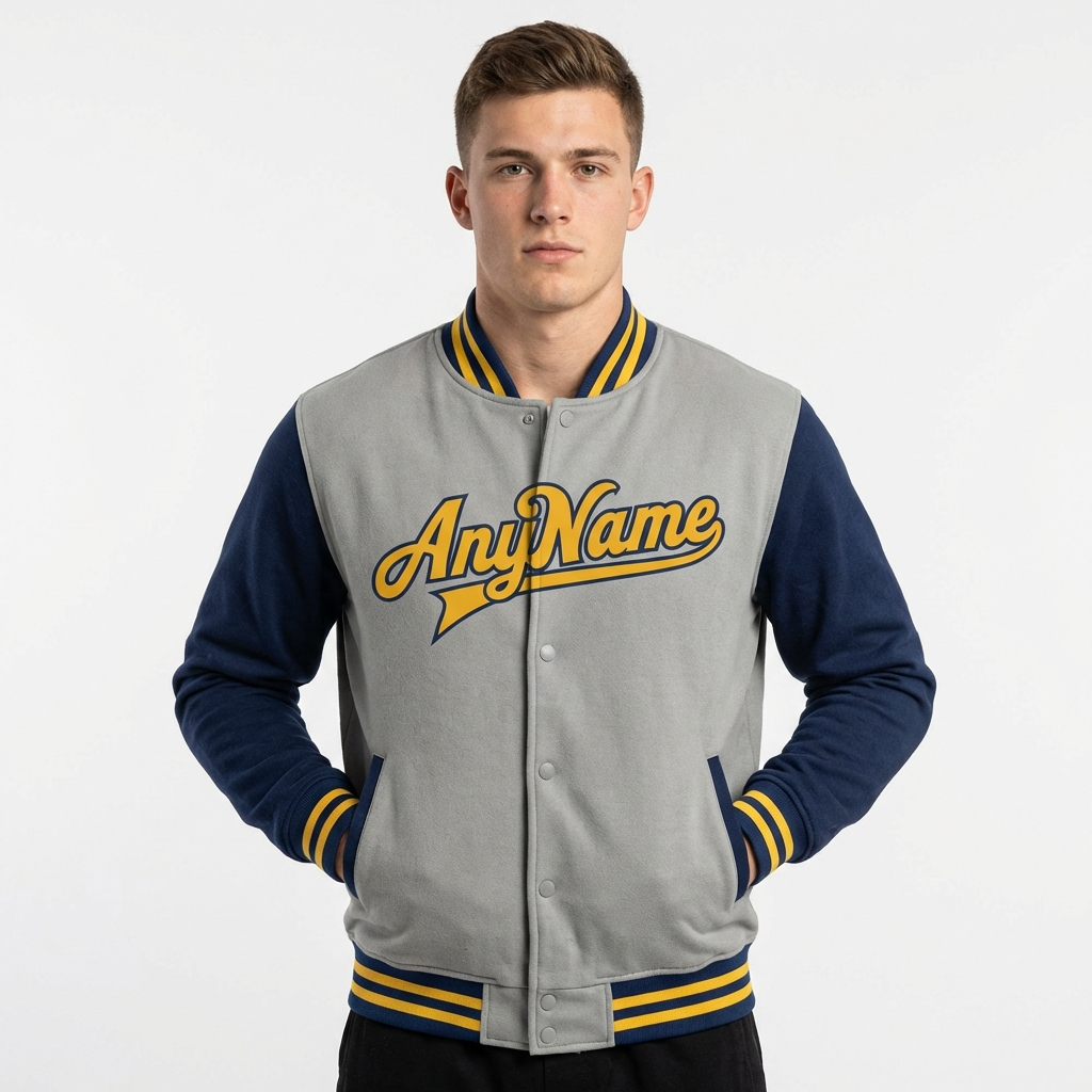 Custom Grey & Yellow/Royal Raglan Sleeves Full-Snap Fleece Jacket