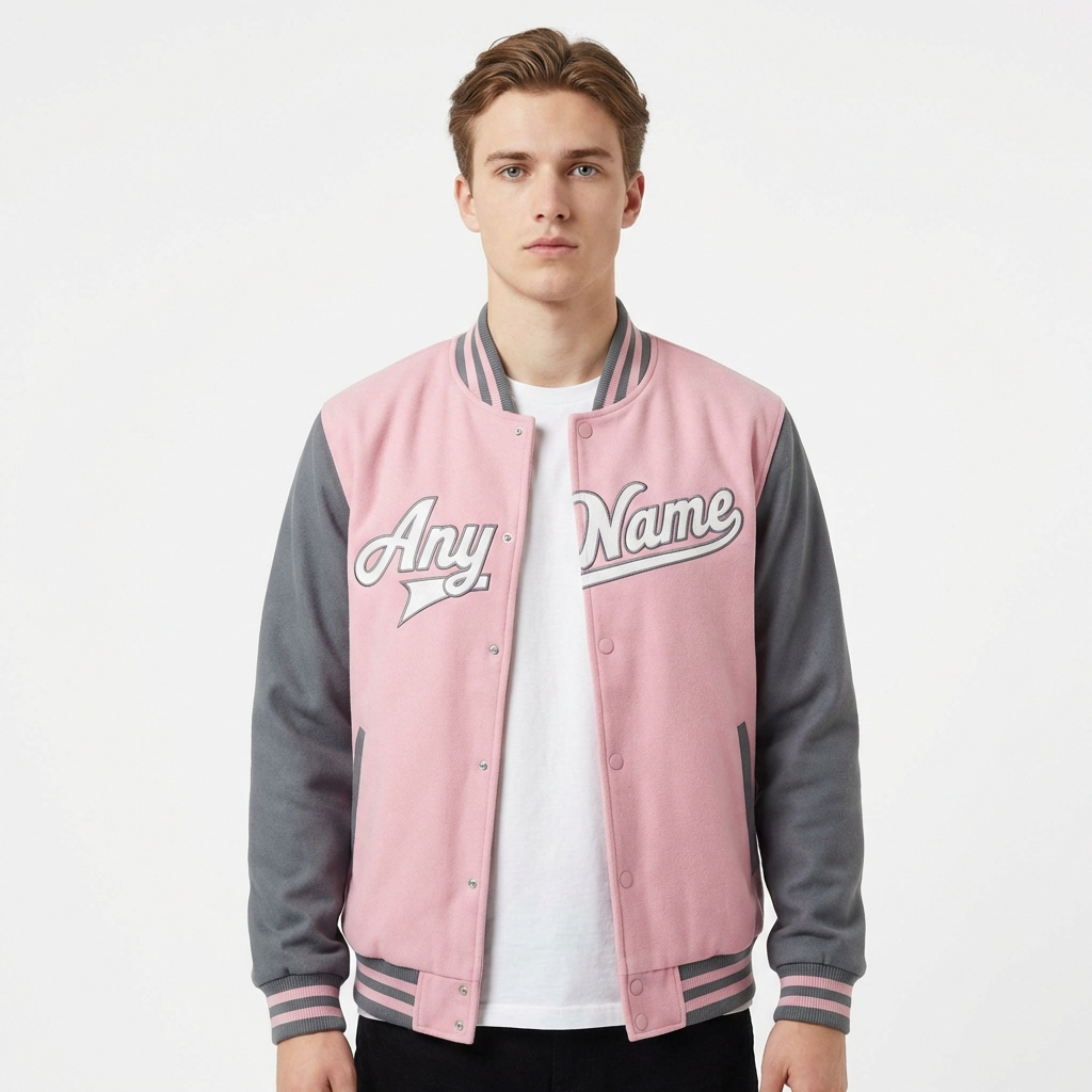 Custom Pink & White/Grey Raglan Sleeves Full-Snap Fleece Jacket