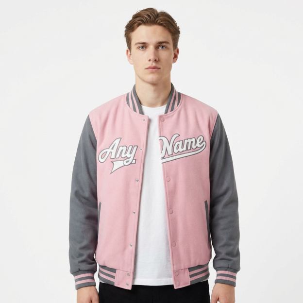 Custom Pink & White/Grey Raglan Sleeves Full-Snap Fleece Jacket