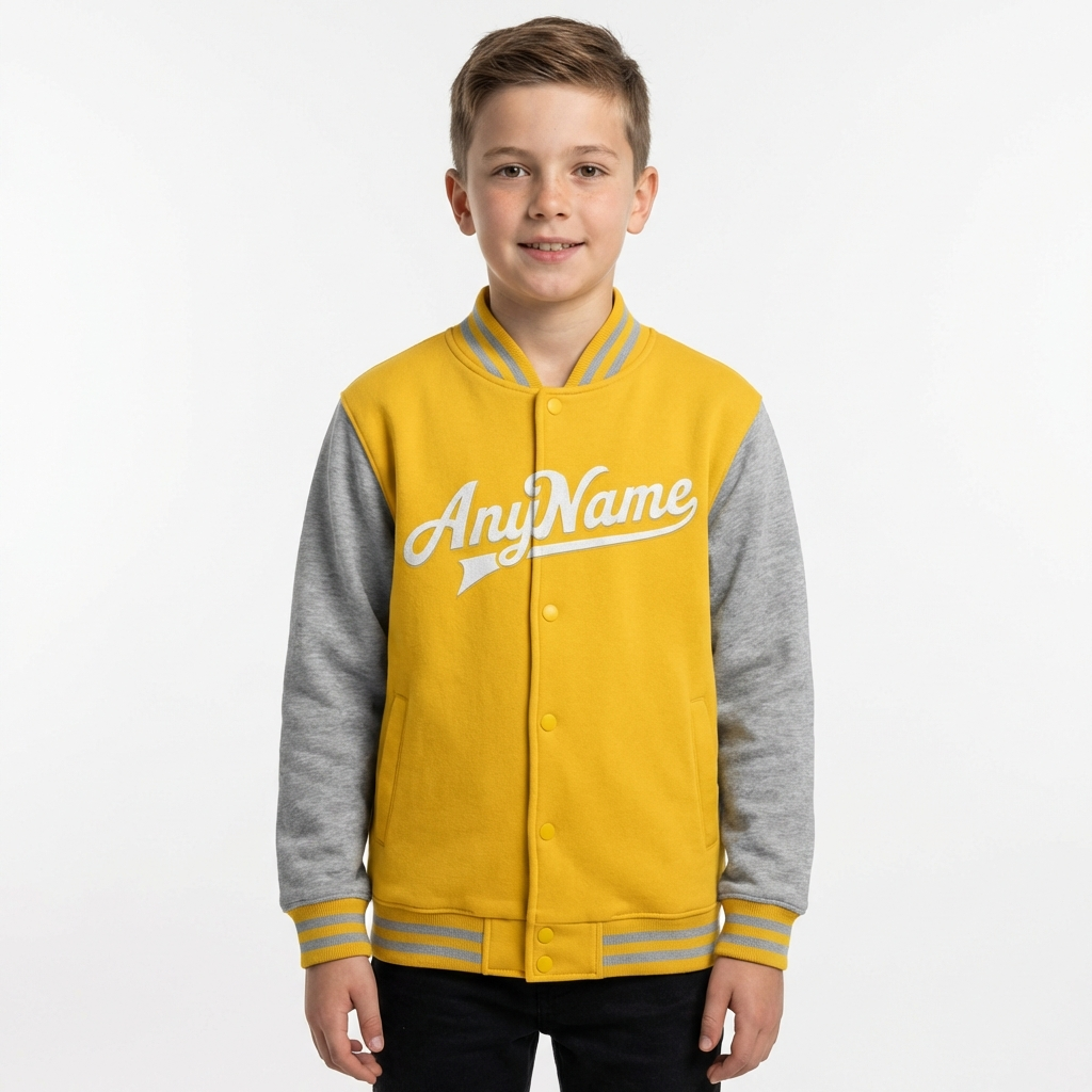 Custom Yellow & White/Grey Raglan Sleeves Full-Snap Fleece Jacket