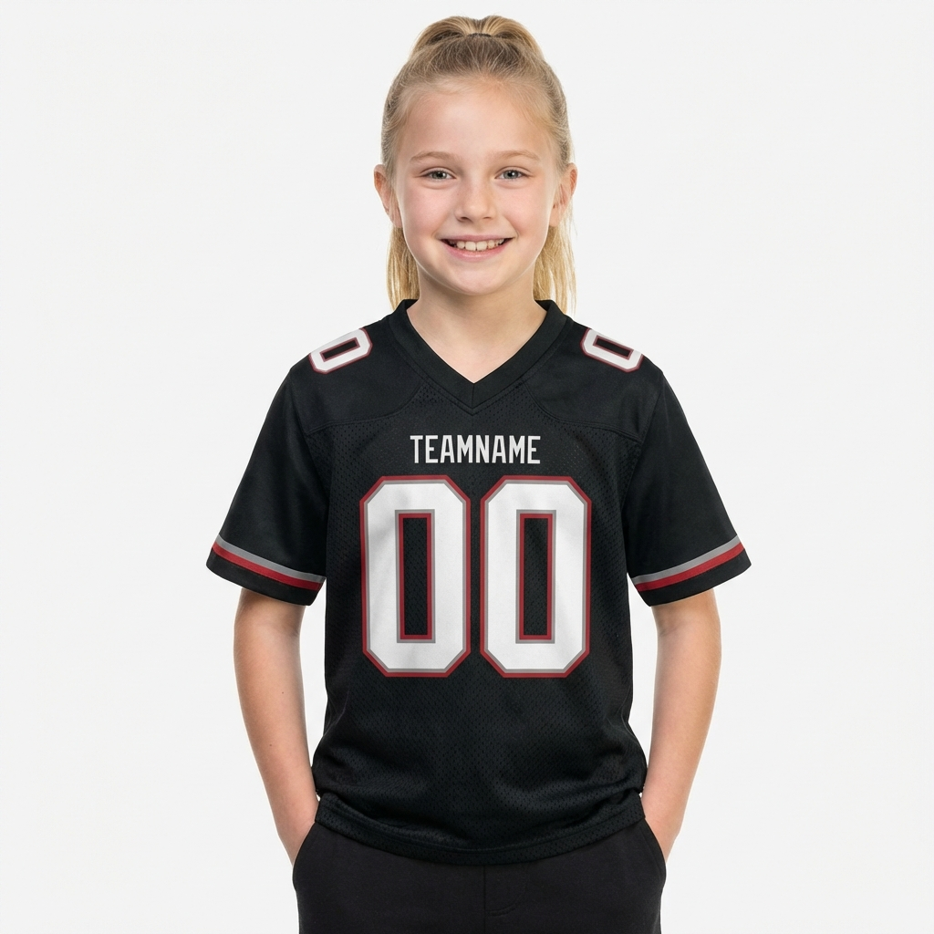 Custom Black & White/Grey-Red Football Jersey
