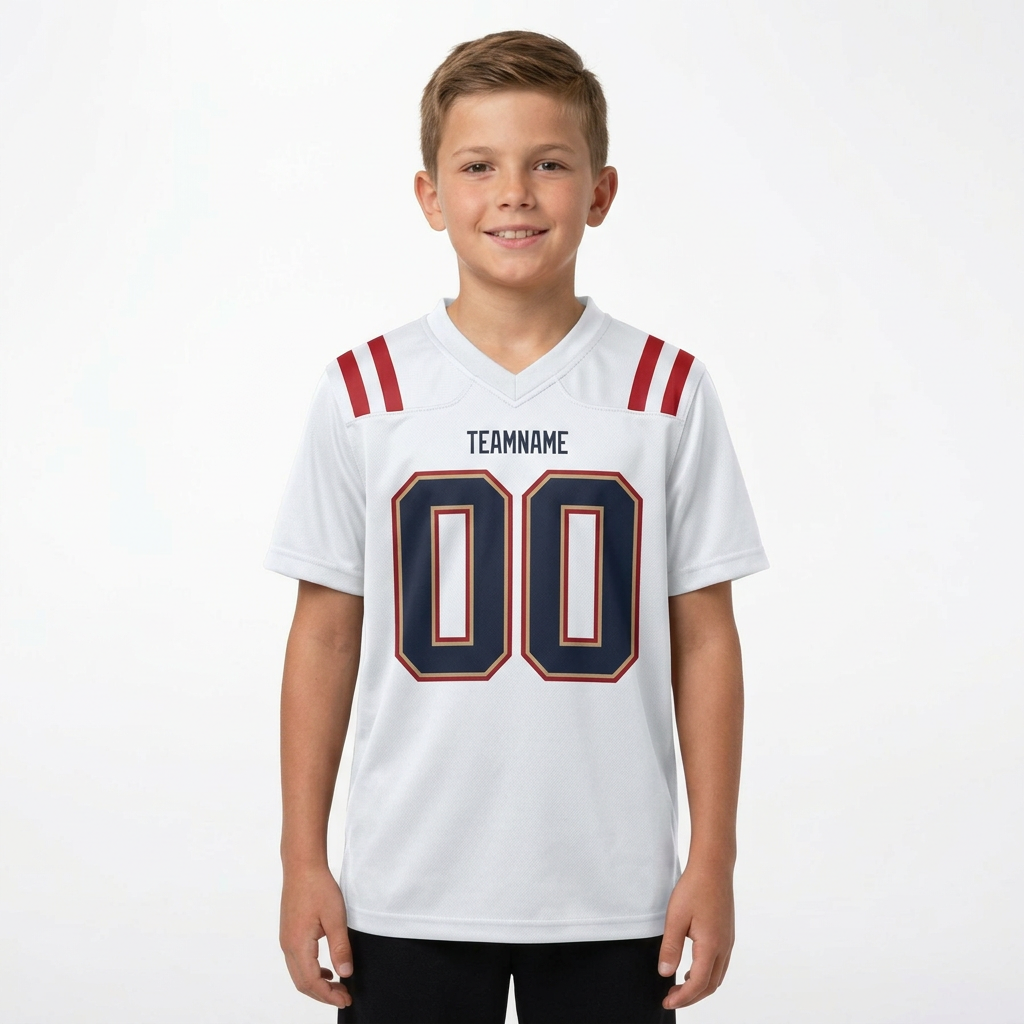 Custom White & Navy/Grey-Red Football Jersey