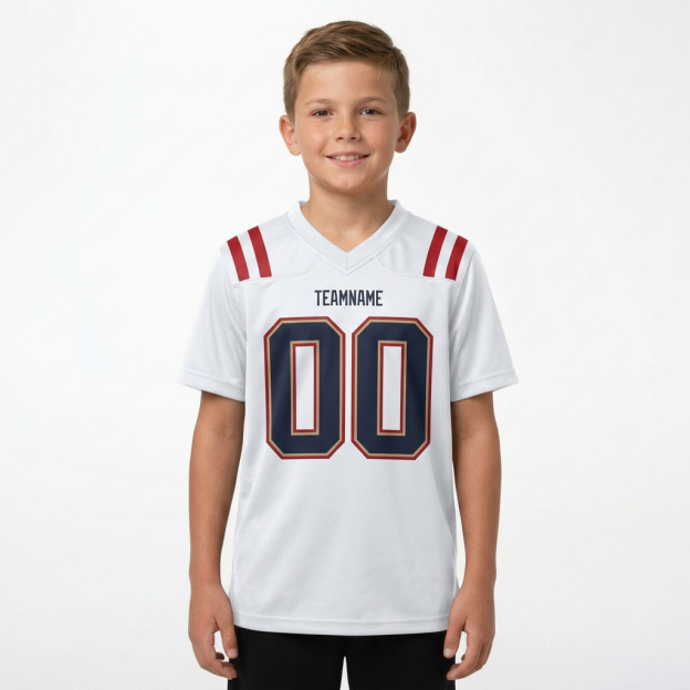 Custom White & Navy/Grey-Red Football Jersey