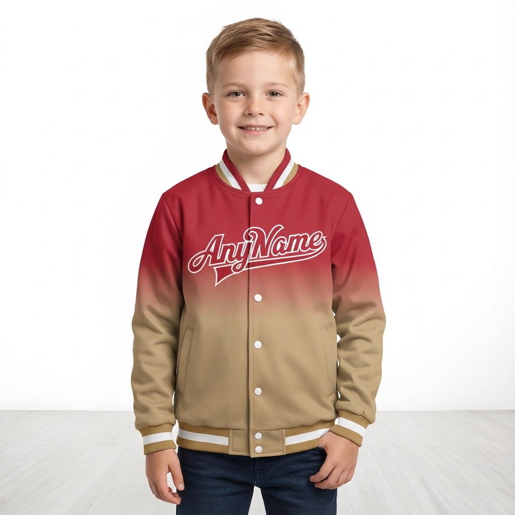 Custom Red & Khaki/White Full-Snap Gradient Fleece Jacket