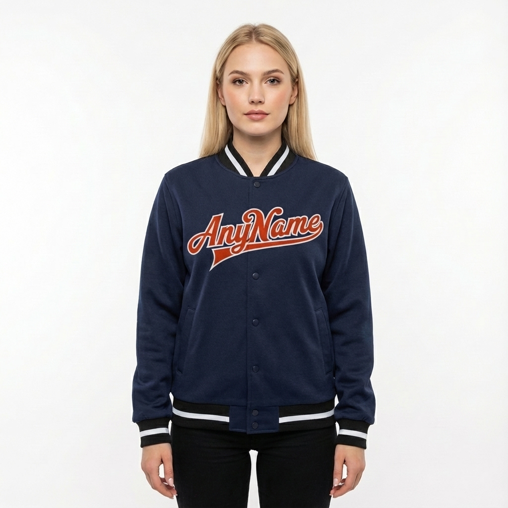 Custom Navy & Orange/White Full-Snap Fleece Jacket