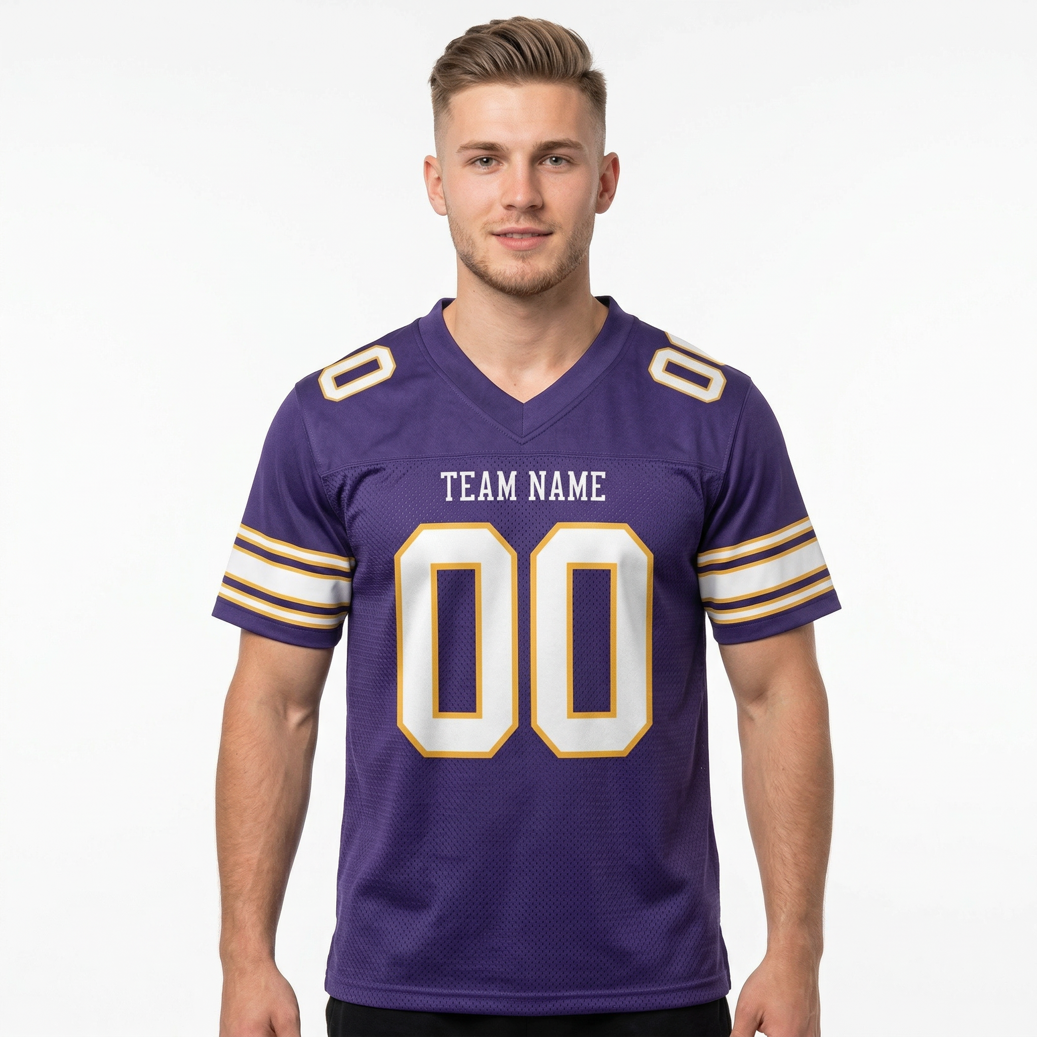Custom Purple & White/Gold Football Jersey