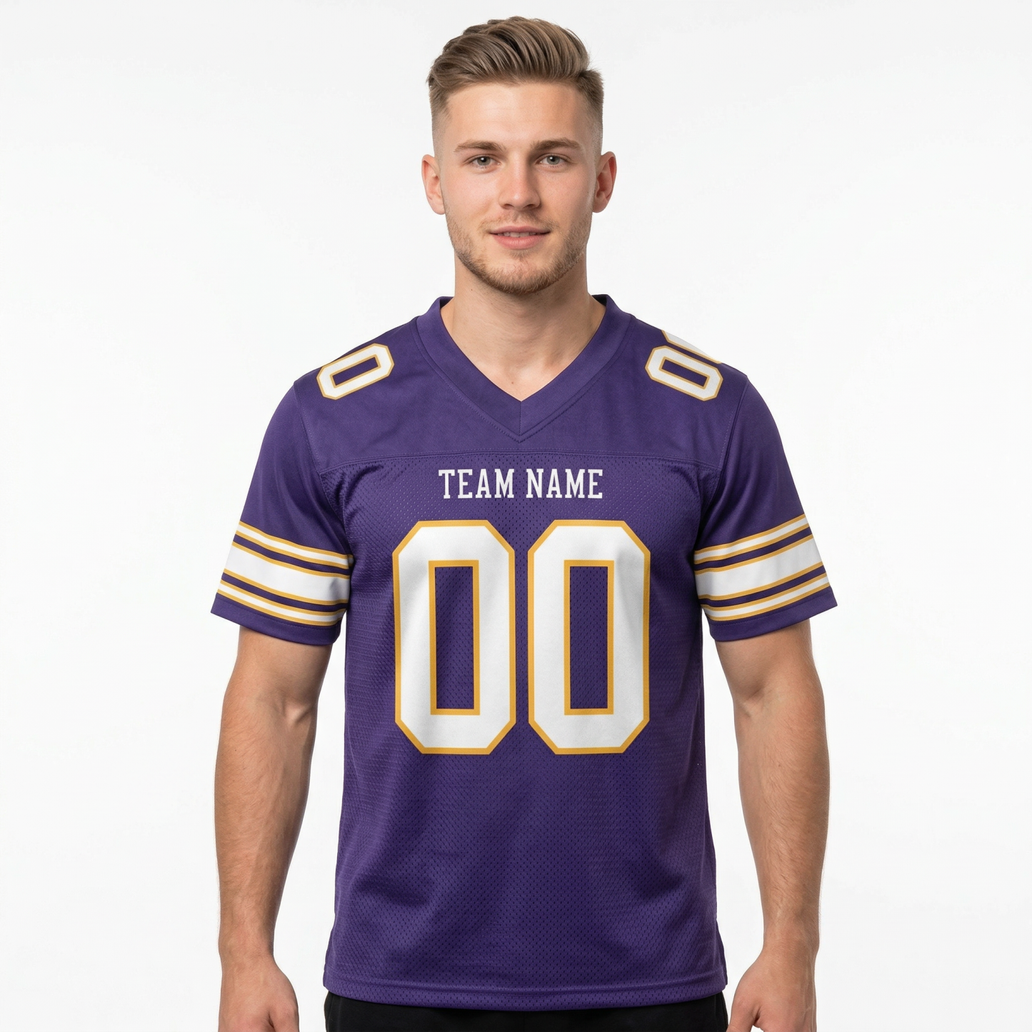 Custom Purple & White/Gold Football Jersey