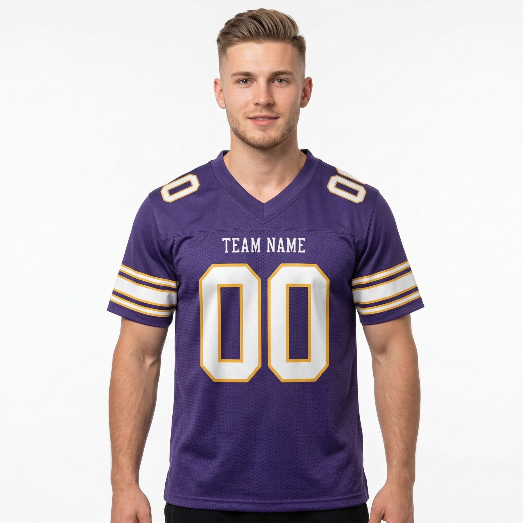 Custom Purple & White/Gold Football Jersey