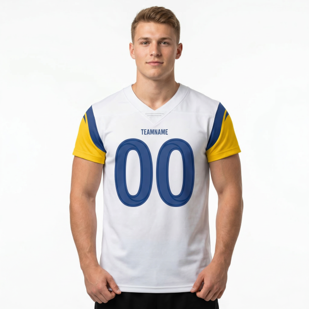 Custom White & Royal/Gold Football Jersey