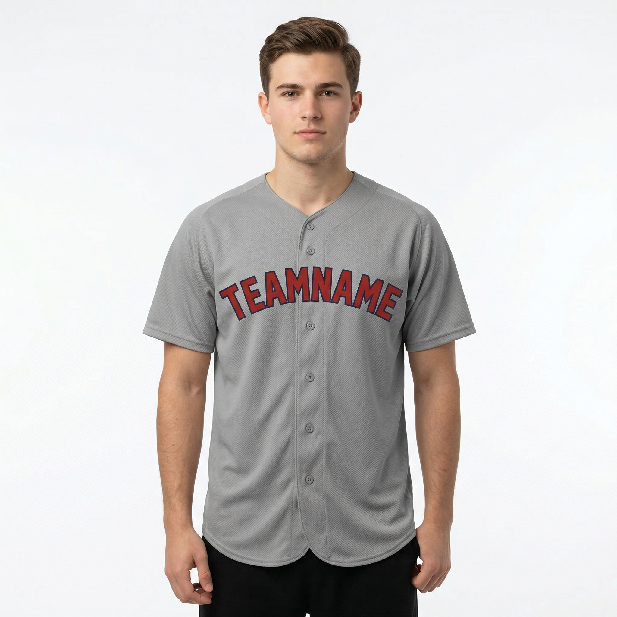 Custom Grey & Red/Navy Classic Fashion Baseball Jersey