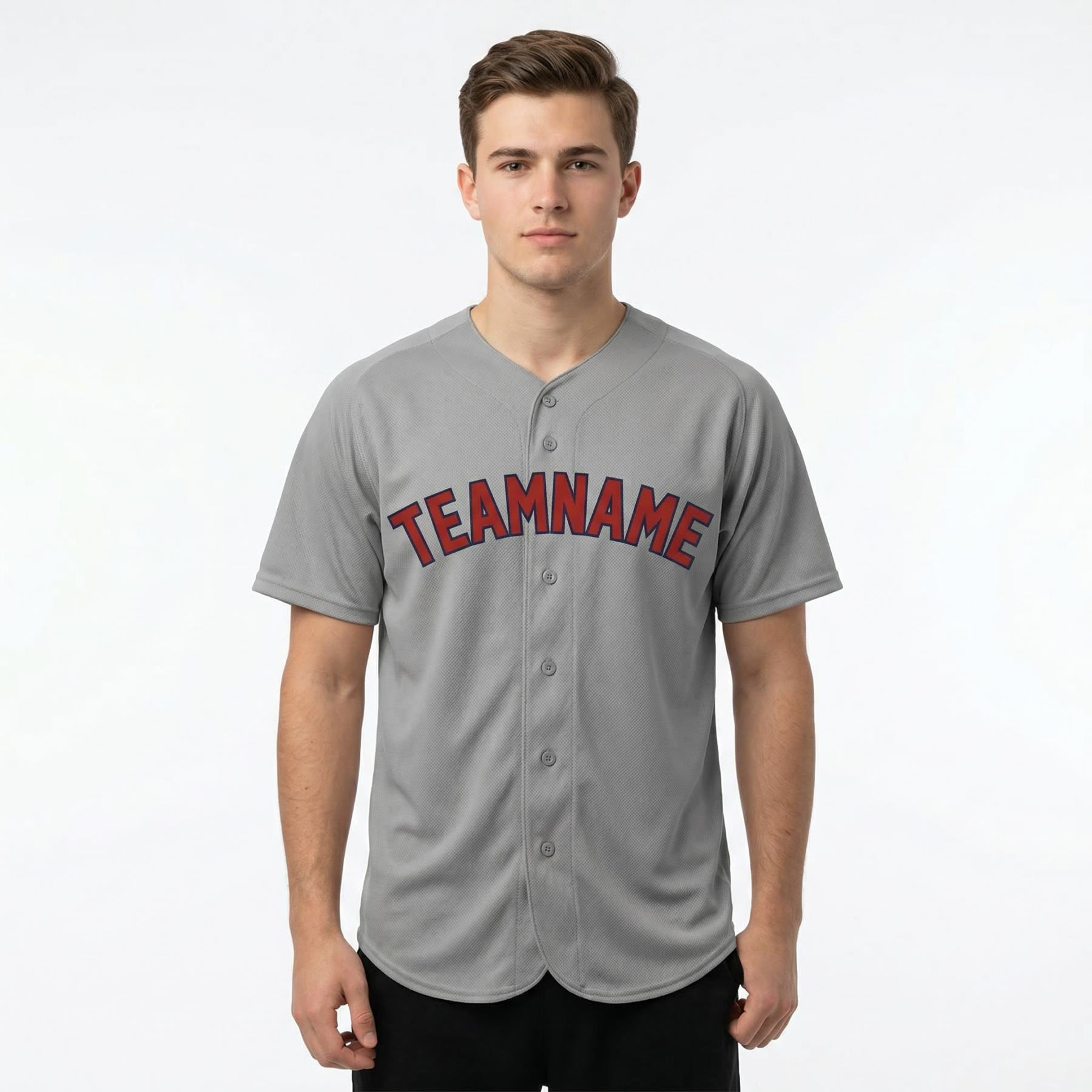 Custom Grey & Red/Navy Classic Fashion Baseball Jersey