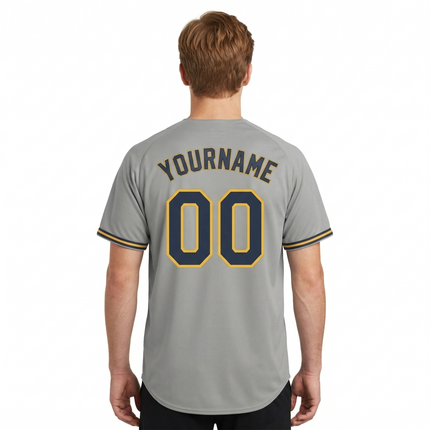 Custom Grey & Navy/Yellow Classic Fashion Baseball Jersey