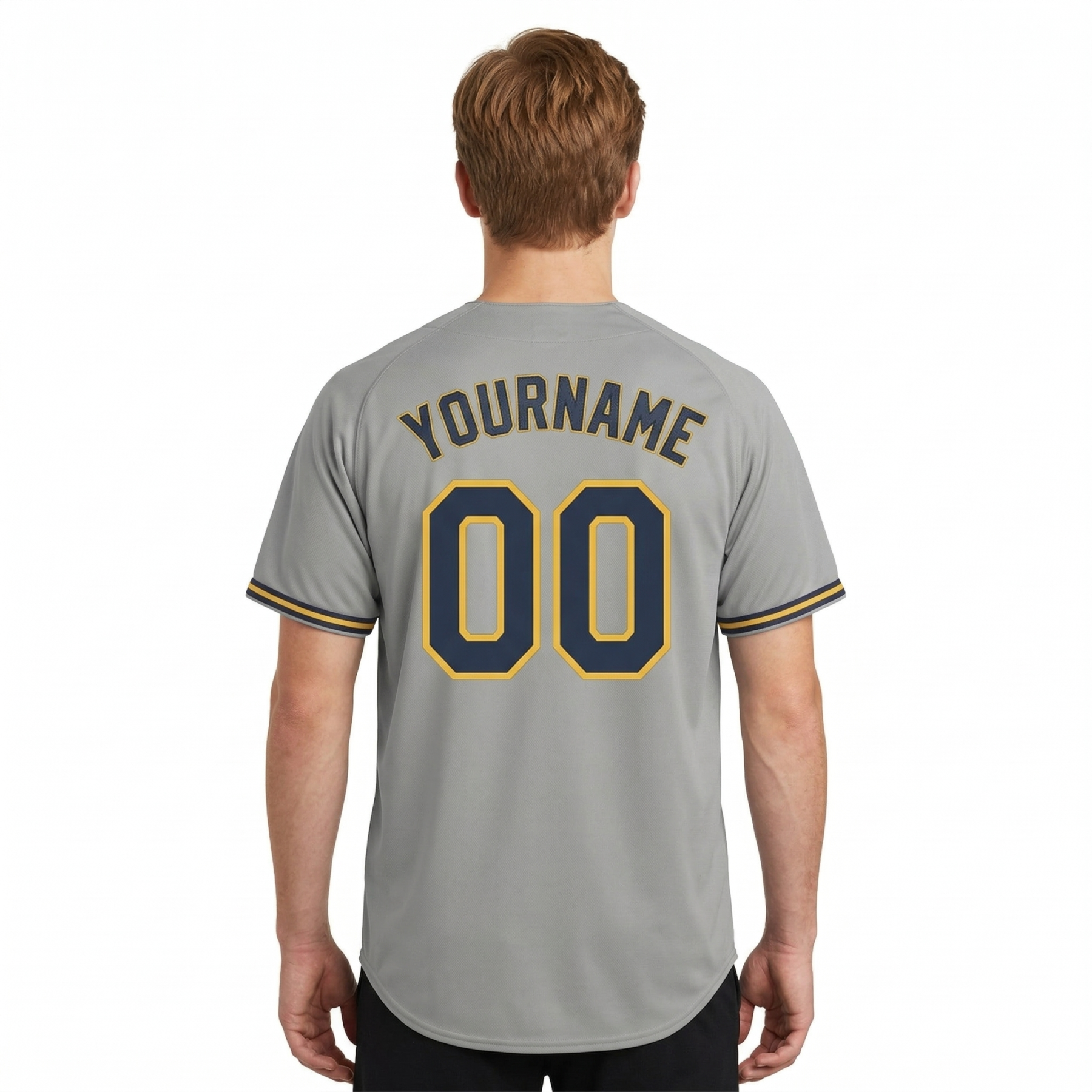 Custom Grey & Navy/Yellow Classic Fashion Baseball Jersey