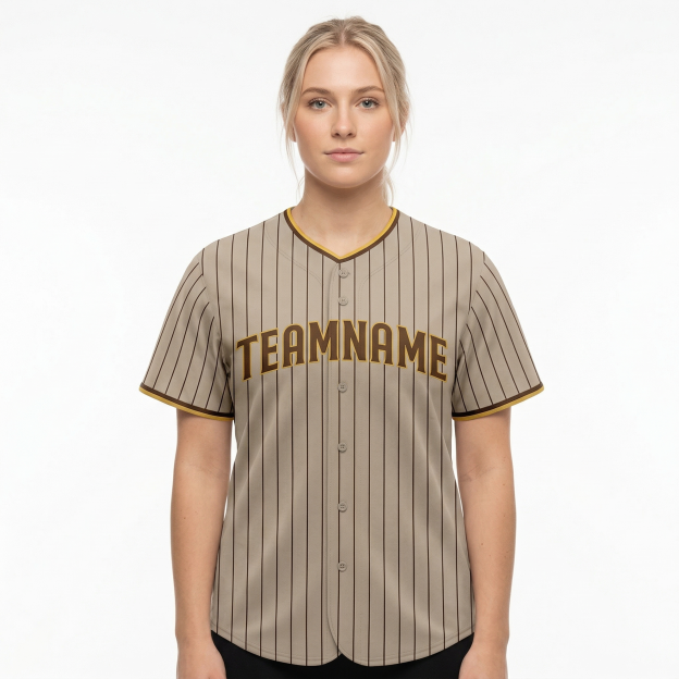 Custom Light Grey & Brown/Yellow Pinstripes Classic Fashion Baseball Jersey