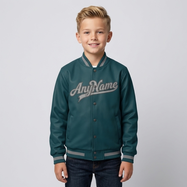 Custom Midnight Green & Gray/Black Full-Snap Fleece Jacket