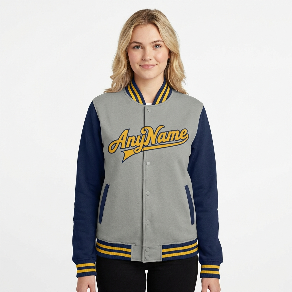 Custom Grey & Yellow/Royal Raglan Sleeves Full-Snap Fleece Jacket