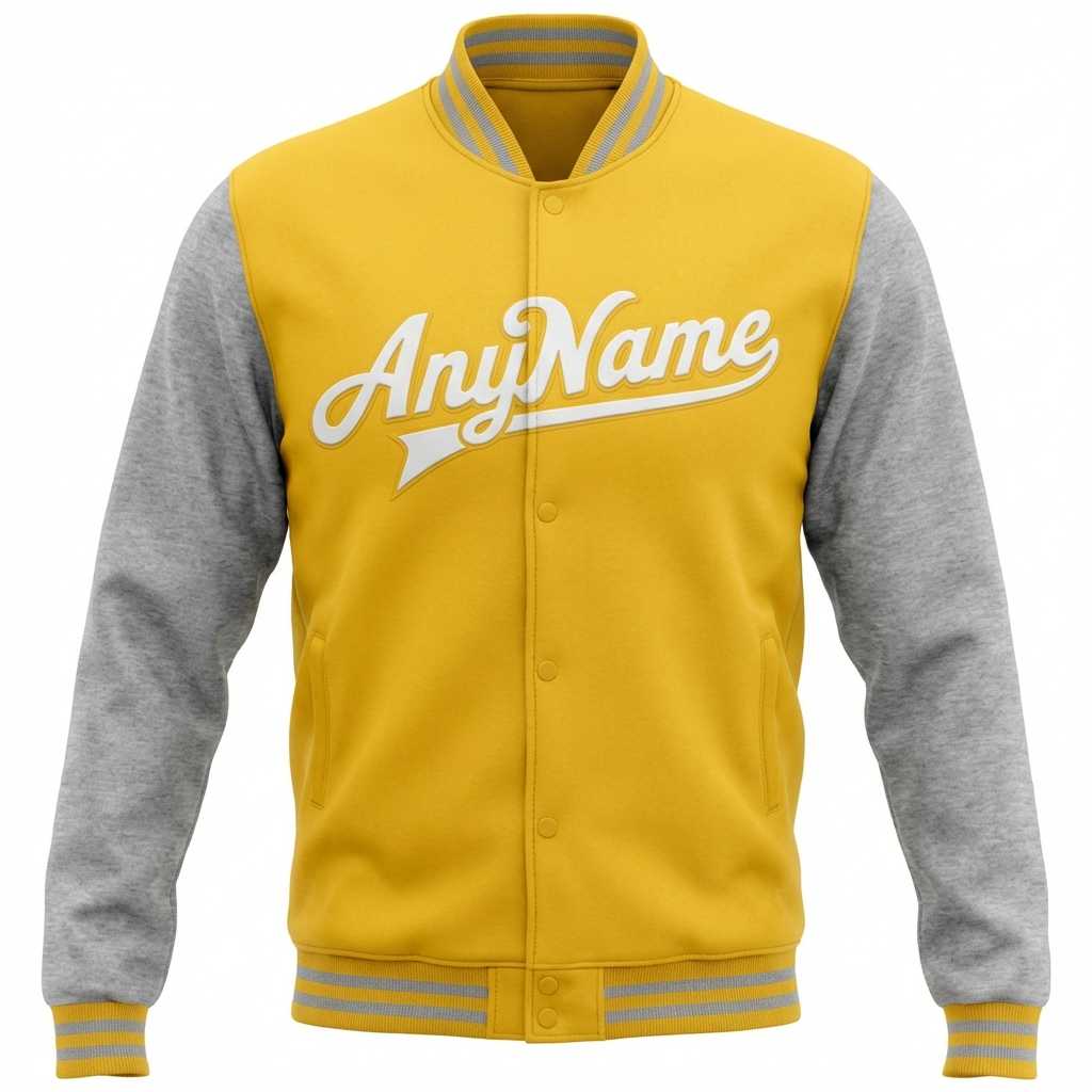 Custom Yellow & White/Grey Raglan Sleeves Full-Snap Fleece Jacket