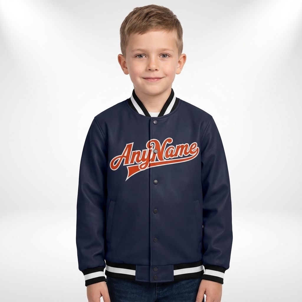 Custom Navy & Orange/White Full-Snap Fleece Jacket
