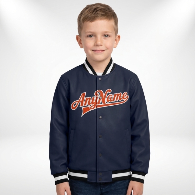 Custom Navy & Orange/White Full-Snap Fleece Jacket