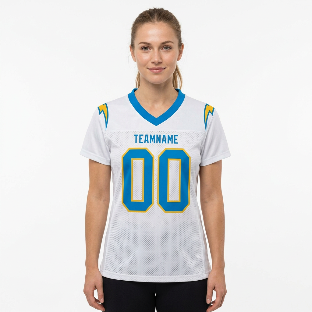 Custom White & Powder Blue/Gold Football Jersey
