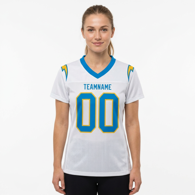 Custom White & Powder Blue/Gold Football Jersey