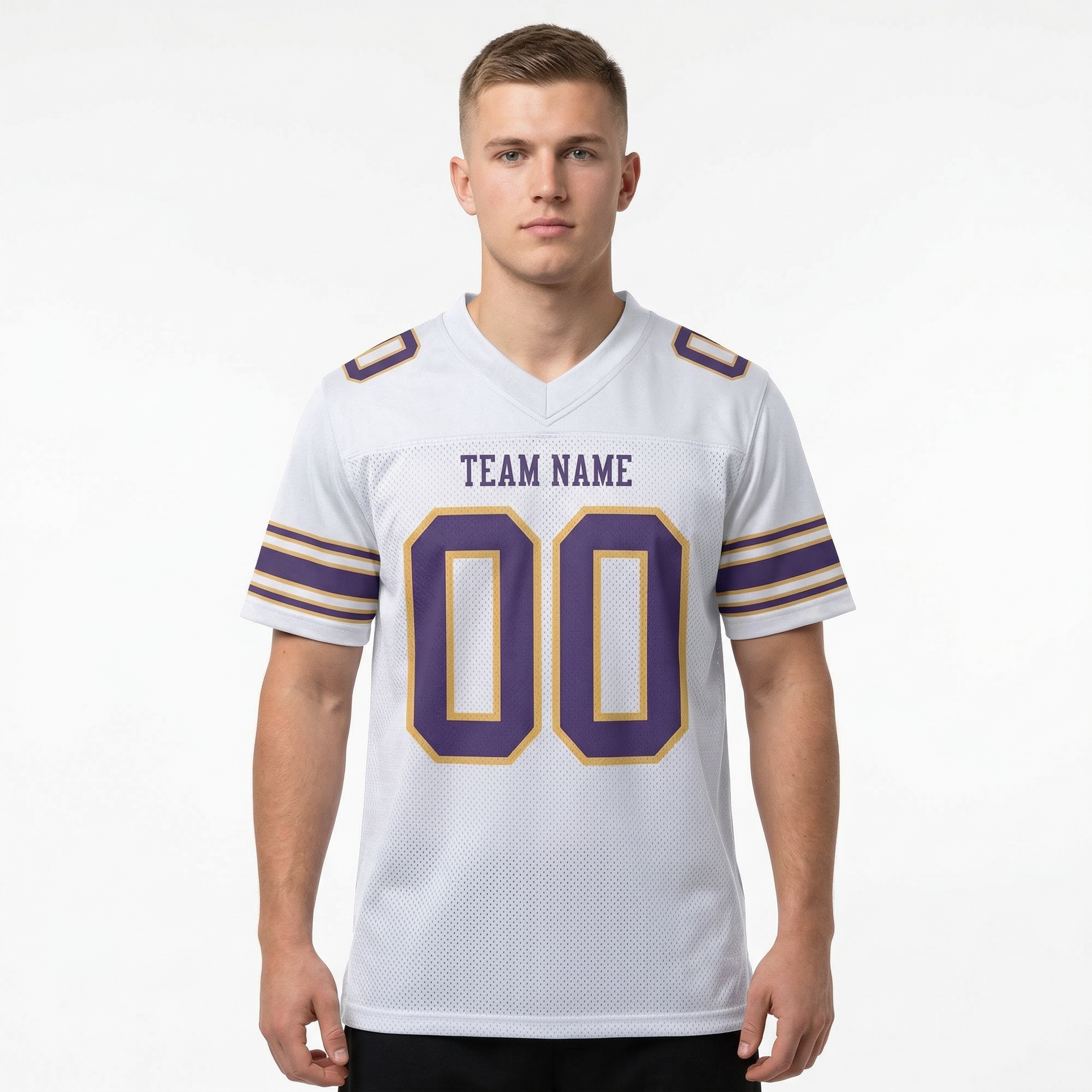 Custom White & Purple/Gold Football Jersey