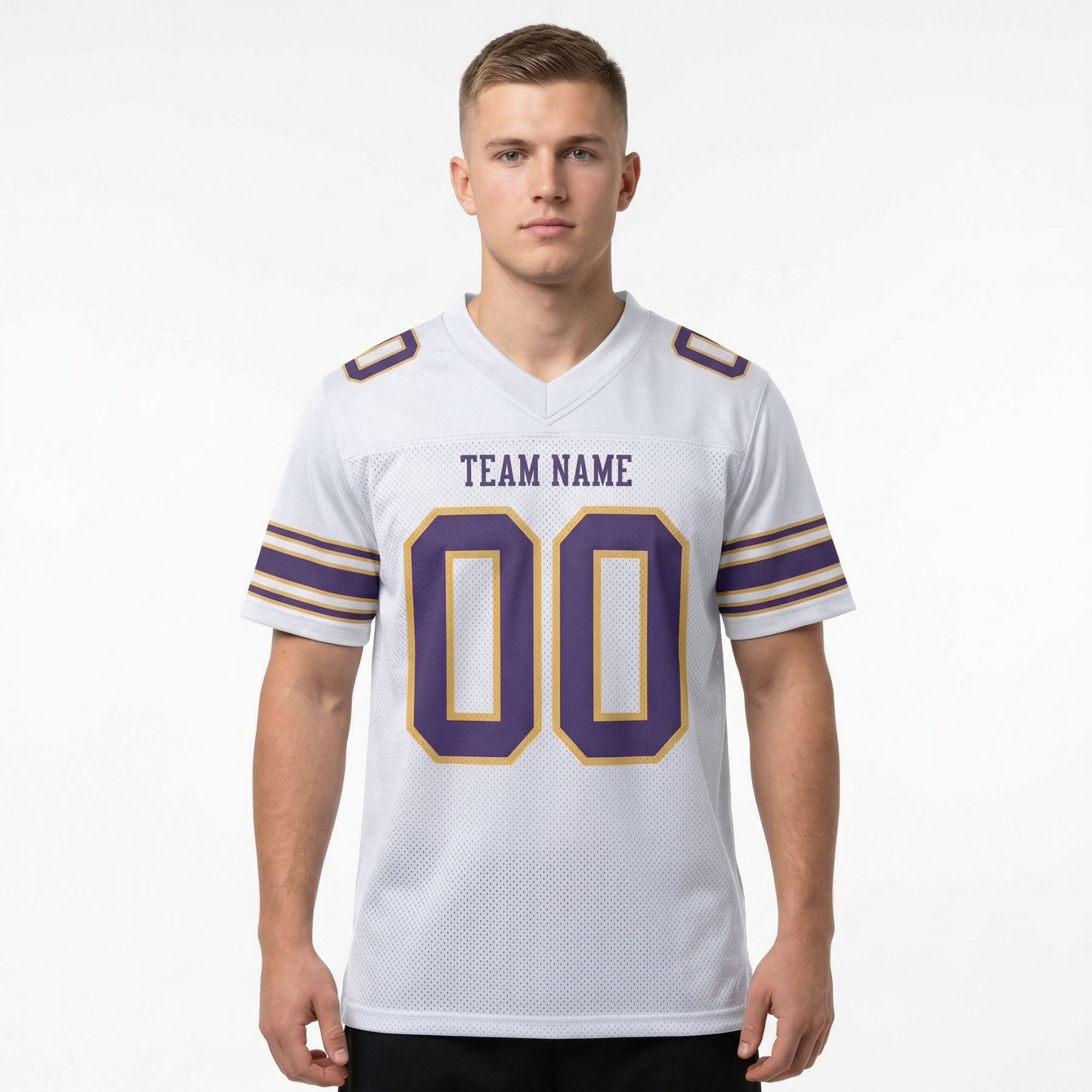 Custom White & Purple/Gold Football Jersey