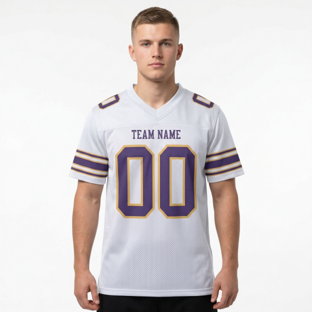 Custom White & Purple/Gold Football Jersey