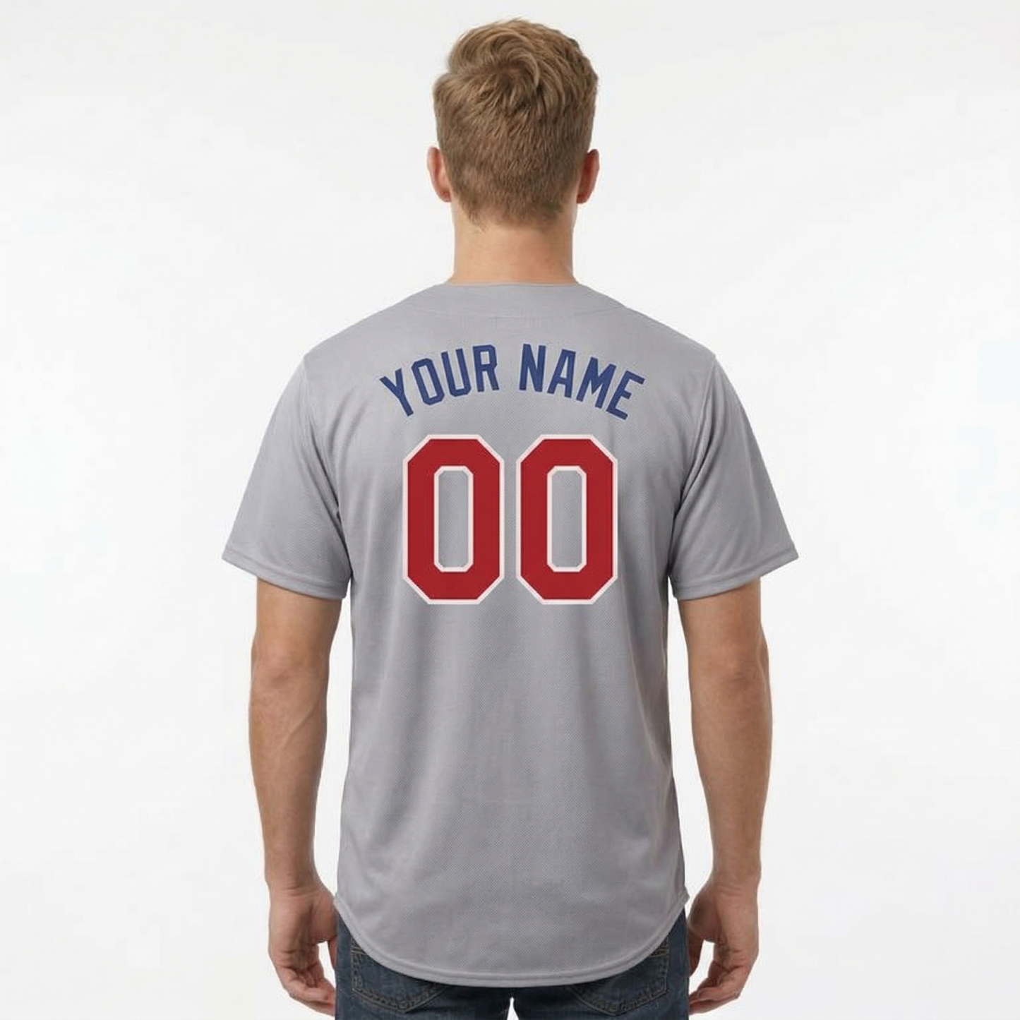 Custom Grey & Royal/Red Classic Fashion Baseball Jersey